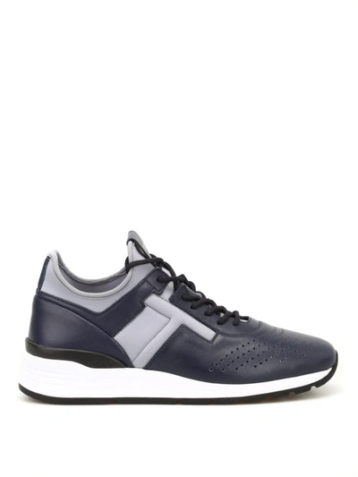 Shop Tod's Leather And Neoprene Blue Sneakers