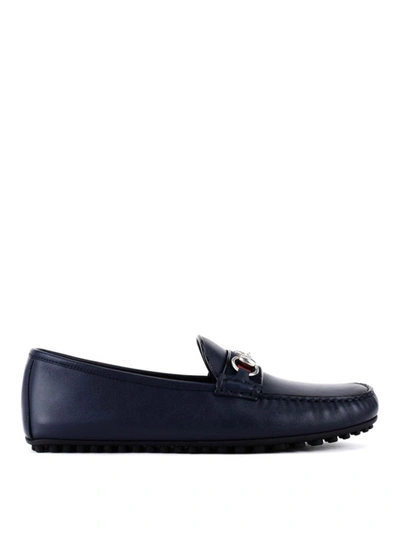Shop Gucci Horsebit Detail Leather Loafers In Blue