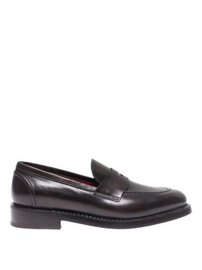 Shop Barrett Brushed Leather Loafers In Dark Brown