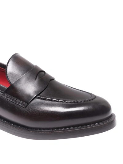 Shop Barrett Brushed Leather Loafers In Dark Brown