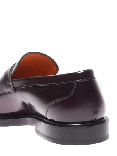 Shop Santoni Burgundy Brushed Leather Loafers