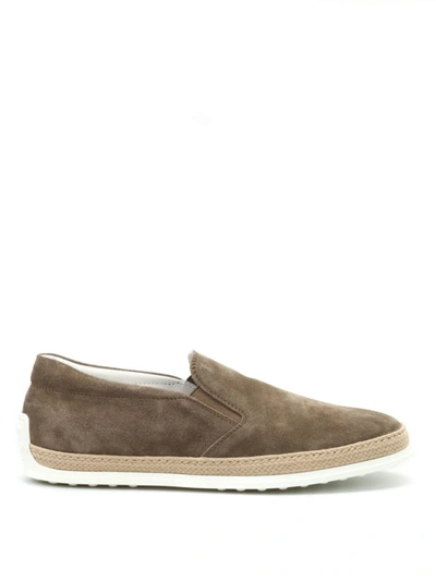 Shop Tod's Suede Slippers In Beige