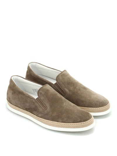 Shop Tod's Suede Slippers In Beige
