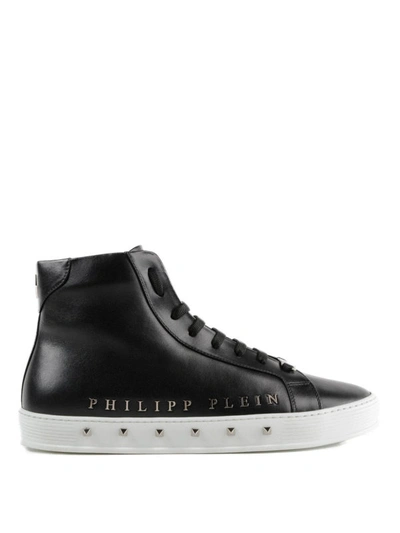 Shop Philipp Plein Good Time Black Leather High Top Sneakers