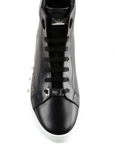 Shop Philipp Plein Good Time Black Leather High Top Sneakers