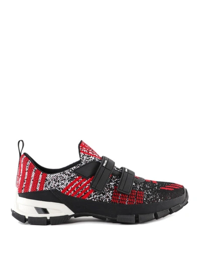 Shop Prada Crossection Knit Black And Red Sneakers