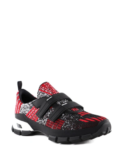 Prada Crossection Knit Black And Red Sneakers In Red