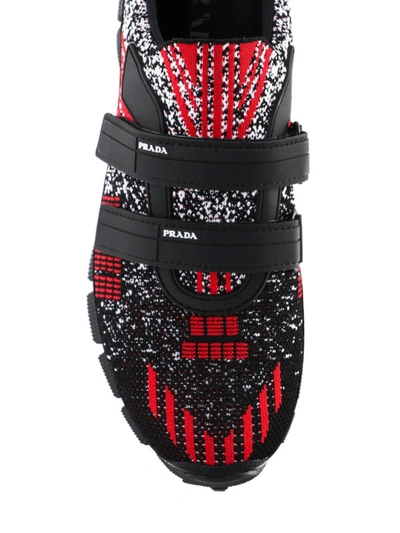 Prada Crossection Knit Black And Red Sneakers In Red