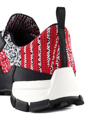 Prada Crossection Knit Black And Red Sneakers In Red