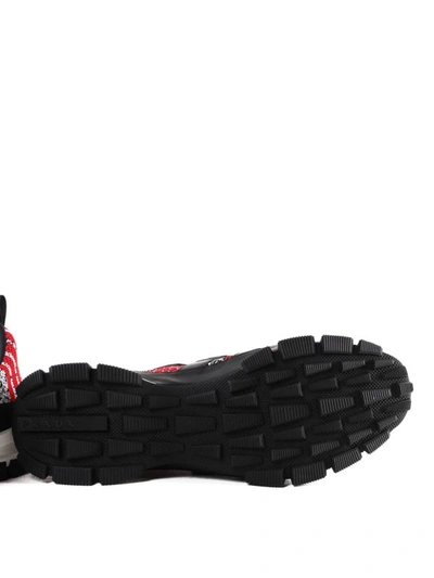 Prada Crossection Knit Black And Red Sneakers In Red