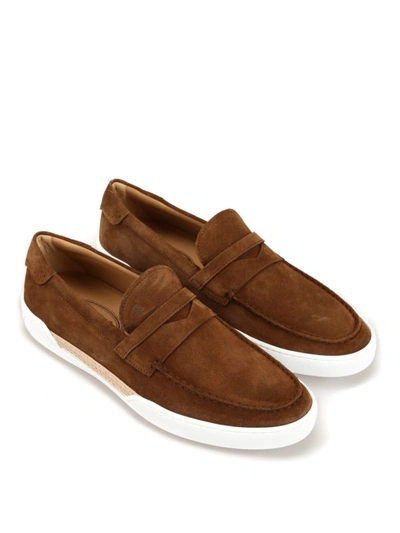 Shop Tod's Brown Suede Loafer Style Sneakers