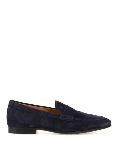 Shop Tod's Dark Blue Suede Loafers