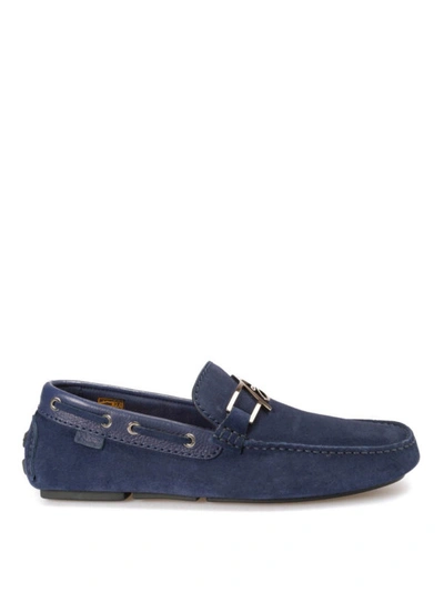 Shop Brioni Suede Loafers With Metal B In Blue