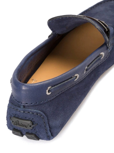 Shop Brioni Suede Loafers With Metal B In Blue