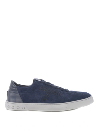 Shop Tod's Leather Heel Suede Sneakers In Blue