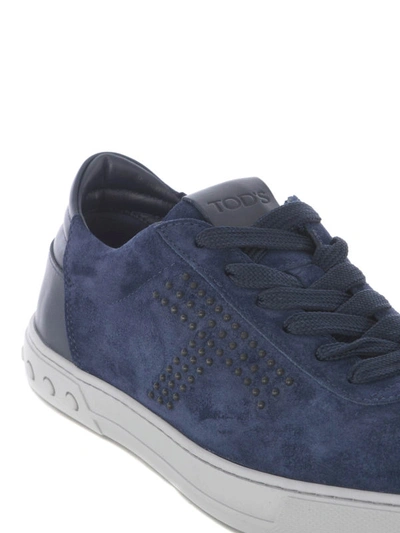 Shop Tod's Leather Heel Suede Sneakers In Blue