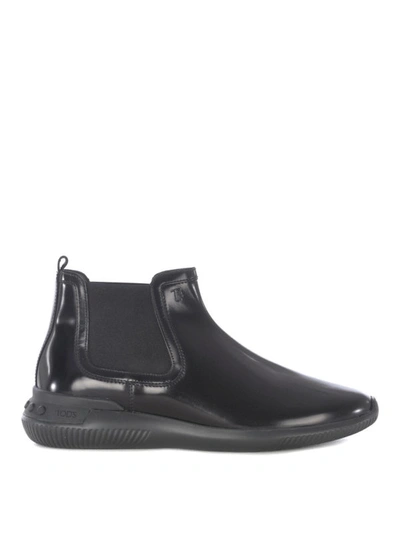 Shop Tod's Leather Ankle Boots With Rubber Sole In Black