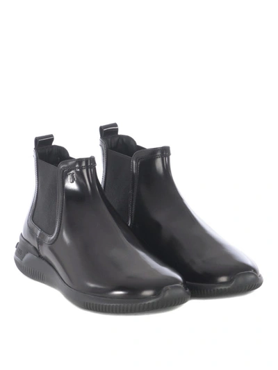 Shop Tod's Leather Ankle Boots With Rubber Sole In Black