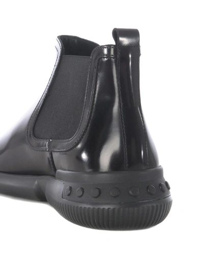 Shop Tod's Leather Ankle Boots With Rubber Sole In Black