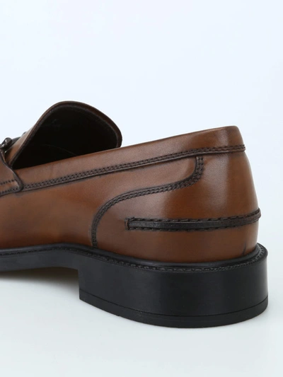 Shop Tod's Burnished Double T Brown Leather Loafers