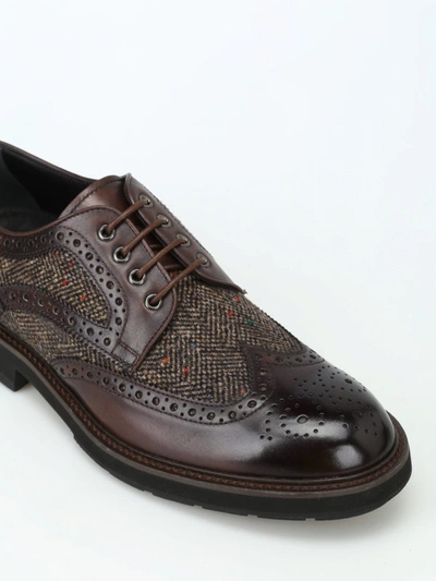 Shop Tod's Leather And Herringbone Fabric Derby Brogues In Brown