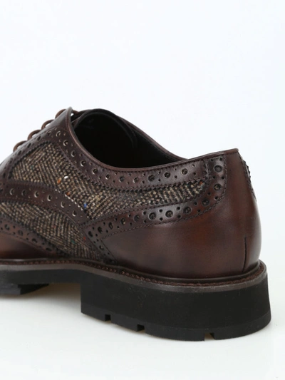 Shop Tod's Leather And Herringbone Fabric Derby Brogues In Brown