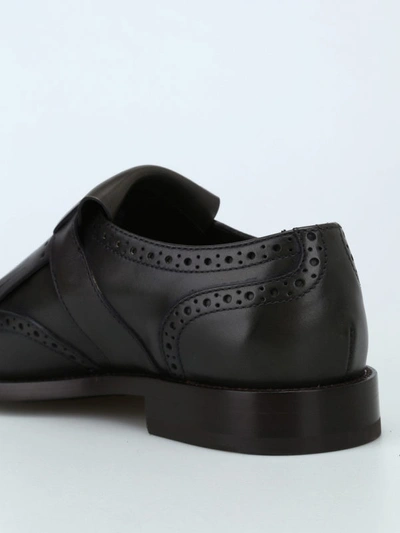 Shop Tod's Dark Green Fringed Brogue Monk-strap Shoes