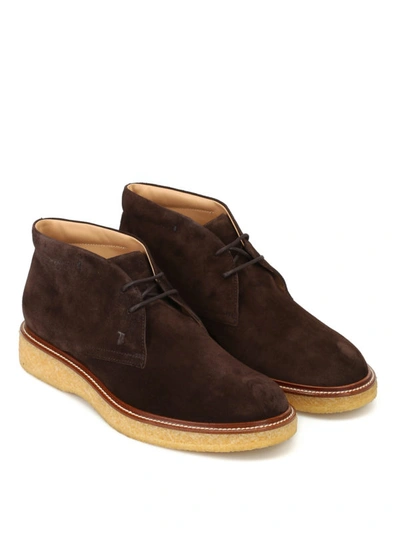 Shop Tod's Dark Brown Suede Desert Boots