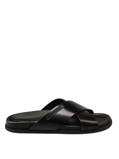 Shop Dolce & Gabbana Black Leather Slide Sandals