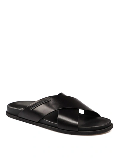 Shop Dolce & Gabbana Black Leather Slide Sandals