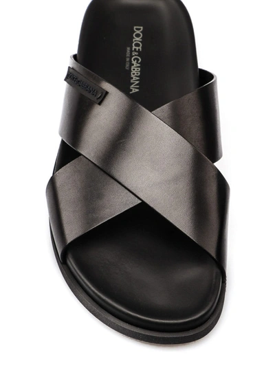 Shop Dolce & Gabbana Black Leather Slide Sandals