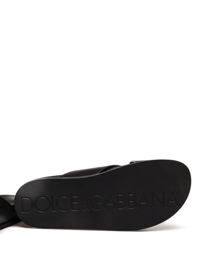 Shop Dolce & Gabbana Black Leather Slide Sandals