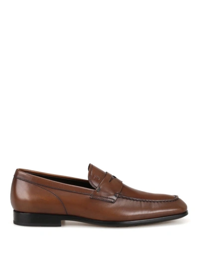 Shop Tod's Smooth Leather Brown Loafers