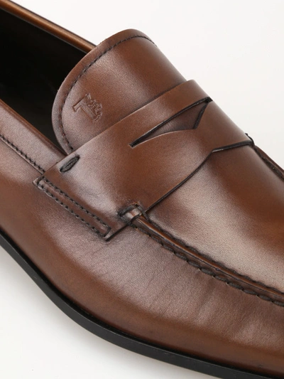 Shop Tod's Smooth Leather Brown Loafers