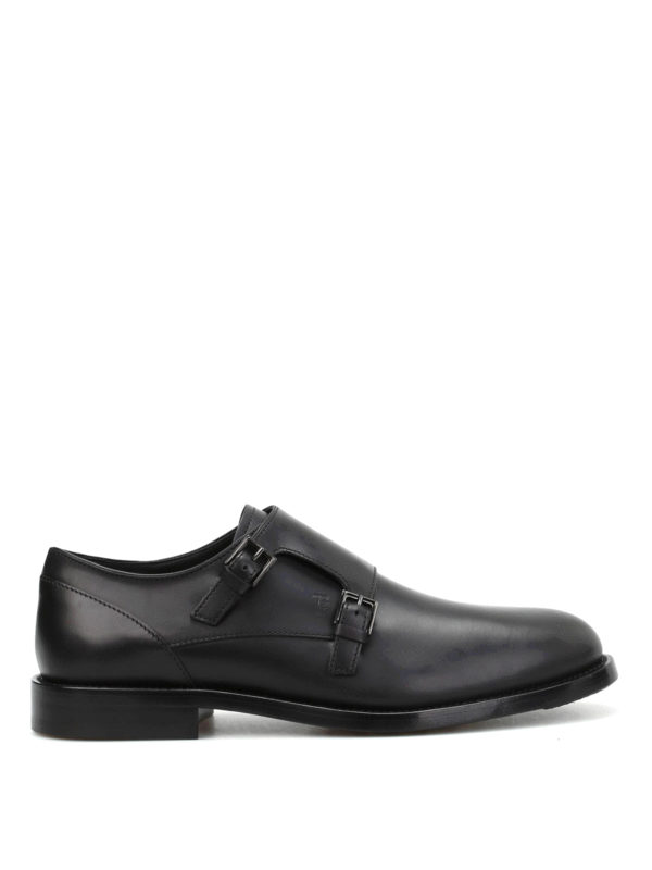 Tod's Semi-Glossy Leather Monk Straps In Black | ModeSens