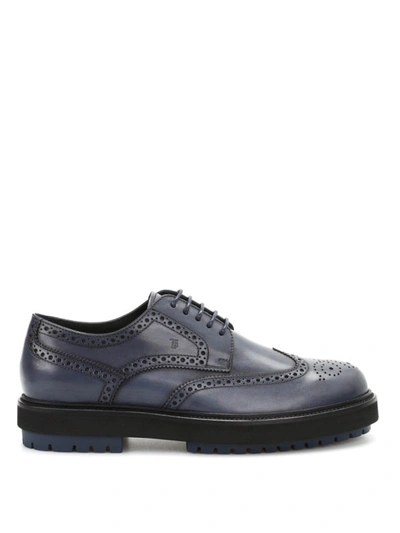 Shop Tod's Derby Leather Lace-up In Blue