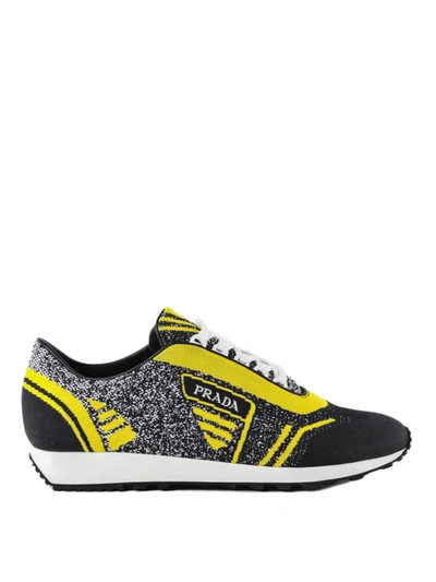 Shop Prada Knit Jacquard Fabric Low Top Sneakers In Yellow