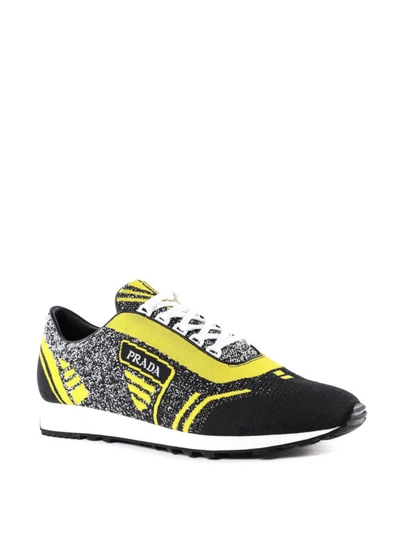 Shop Prada Knit Jacquard Fabric Low Top Sneakers In Yellow