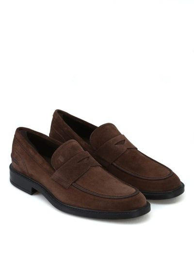 Shop Tod's Rubber Sole With Pebbles Suede Loafers In Dark Brown