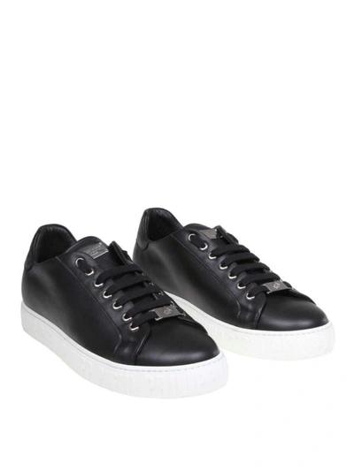 Shop Philipp Plein Black Leather Low Top Sneakers