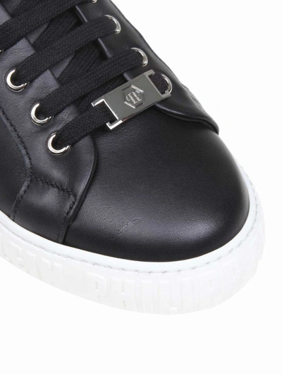 Shop Philipp Plein Black Leather Low Top Sneakers