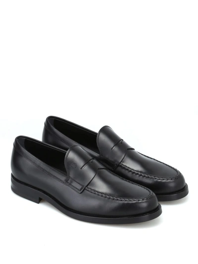 Shop Tod's Black Leather Formal Loafers