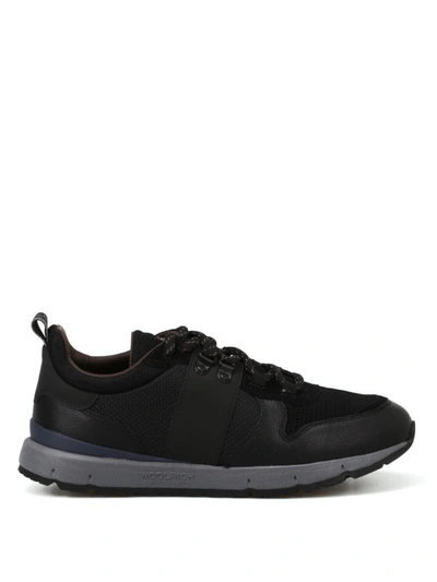 Shop Woolrich Mesh Fabric And Leather Black Sneakers