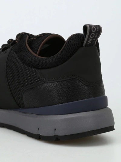 Shop Woolrich Mesh Fabric And Leather Black Sneakers
