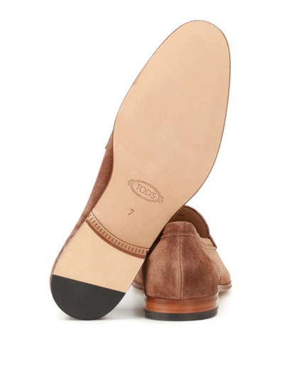 Shop Tod's Brown Suede Classic Loafers