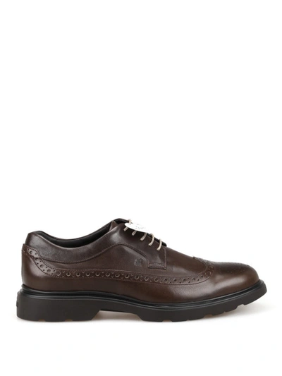 Shop Hogan Route H393 Leather Derby Brogues In Brown