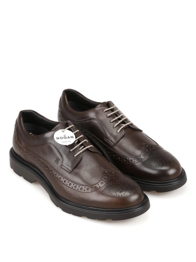 Shop Hogan Route H393 Leather Derby Brogues In Brown