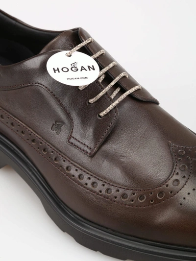 Shop Hogan Route H393 Leather Derby Brogues In Brown