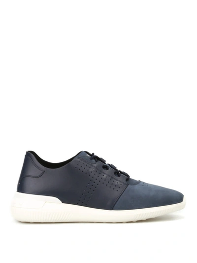 Shop Tod's Blue Leather And Nubuck Sneakers