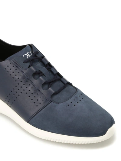 Shop Tod's Blue Leather And Nubuck Sneakers
